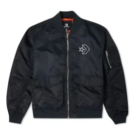 Veste aviateur rétro unisexe ample avec logo SS22, noir