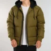 Veste bomber Court Down, tailles asiatiques « Vert olive »