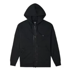 Veste à capuche à manches longues unie avec fermeture éclair, style couple, noir