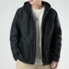 Veste à capuche rembourrée à manches longues Converse Casual Sports Cargo pour homme, noire