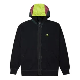 Veste à capuche zippée avec surpiqûres contrastées, style couple, noir