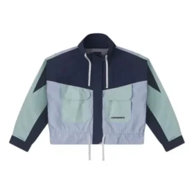 Veste cargo coupe courte à manches longues coupe-vent, tailles asiatiques « Bleu »