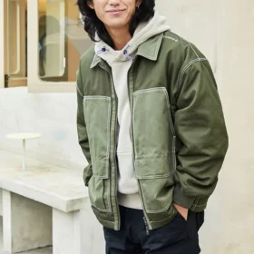 Veste cargo en toile à poches colorées, style couple, vert gazon