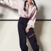 Veste chemise décontractée à petit logo rose-violet