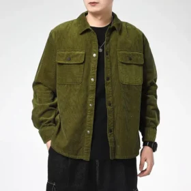 Veste chemise à enfiler, tailles asiatiques « Vert olive »