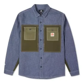 Veste chemise tissée Converse pour homme, petit logo, style rétro, couleurs contrastées, bleu