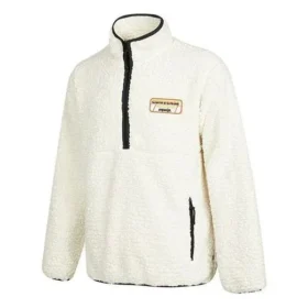 Veste à col montant en laine d&rsquo;agneau avec demi-fermeture éclair et logo Converse pour homme, blanc crème