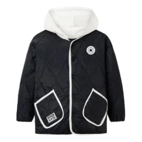 Veste courte en coton à capuche amovible et blocs de couleur – Tailles asiatiques « Noir Blanc »