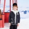 Veste courte en coton à capuche amovible et blocs de couleur – Tailles asiatiques « Noir Blanc »