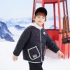 Veste courte en coton à capuche amovible et blocs de couleur – Tailles asiatiques « Noir Blanc »