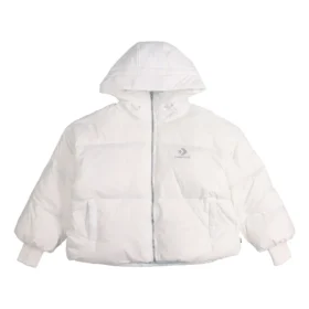 Veste courte matelassée à capuche en duvet – Tailles asiatiques « Blanc »