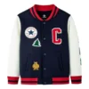 Veste de baseball brodée à blocs de couleur, tailles asiatiques « Bleu marine, blanc, rouge »