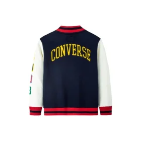 Veste de baseball brodée à blocs de couleur, tailles asiatiques « Bleu marine, blanc, rouge »