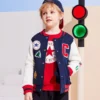 Veste de baseball brodée à blocs de couleur, tailles asiatiques « Bleu marine, blanc, rouge »