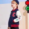 Veste de baseball brodée à blocs de couleur, tailles asiatiques « Bleu marine, blanc, rouge »