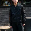 Veste de baseball décontractée à col montant, tailles asiatiques « Noir »
