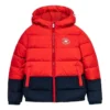 Veste en duvet à capuche doublée en polaire avec logo, tailles asiatiques « Rouge Noir »