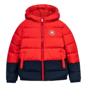 Veste en duvet à capuche doublée en polaire avec logo, tailles asiatiques « Rouge Noir »