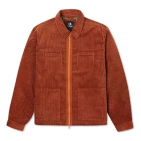 Veste en velours côtelé unie rétro rouge-marron