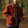 Veste en velours côtelé unie rétro rouge-marron