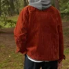Veste en velours côtelé unie rétro rouge-marron