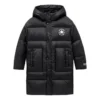 Veste longue à logo, tailles asiatiques « Noir Blanc »