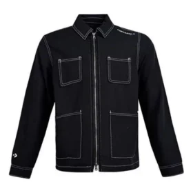 Veste à manches longues tissée Converse Pocket pour homme, noire