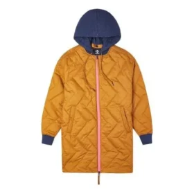 Veste matelassée à capuche mi-longue à couleurs contrastées, marron