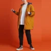 Veste matelassée à capuche mi-longue à couleurs contrastées, marron