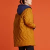 Veste matelassée à capuche mi-longue à couleurs contrastées, marron